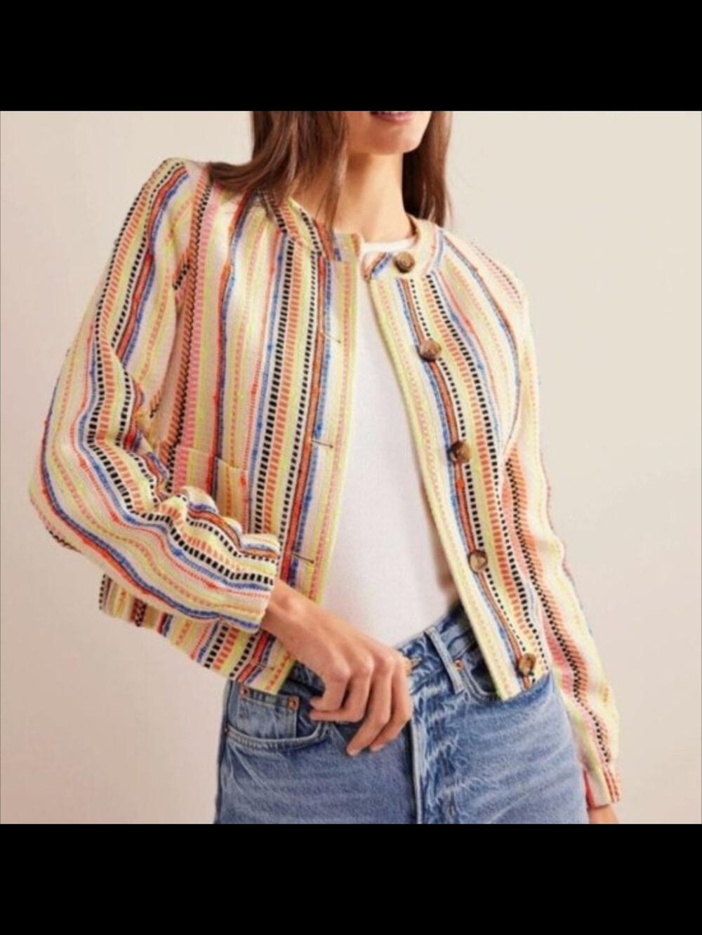 Boden Multicolor Striped Crochet Blazer